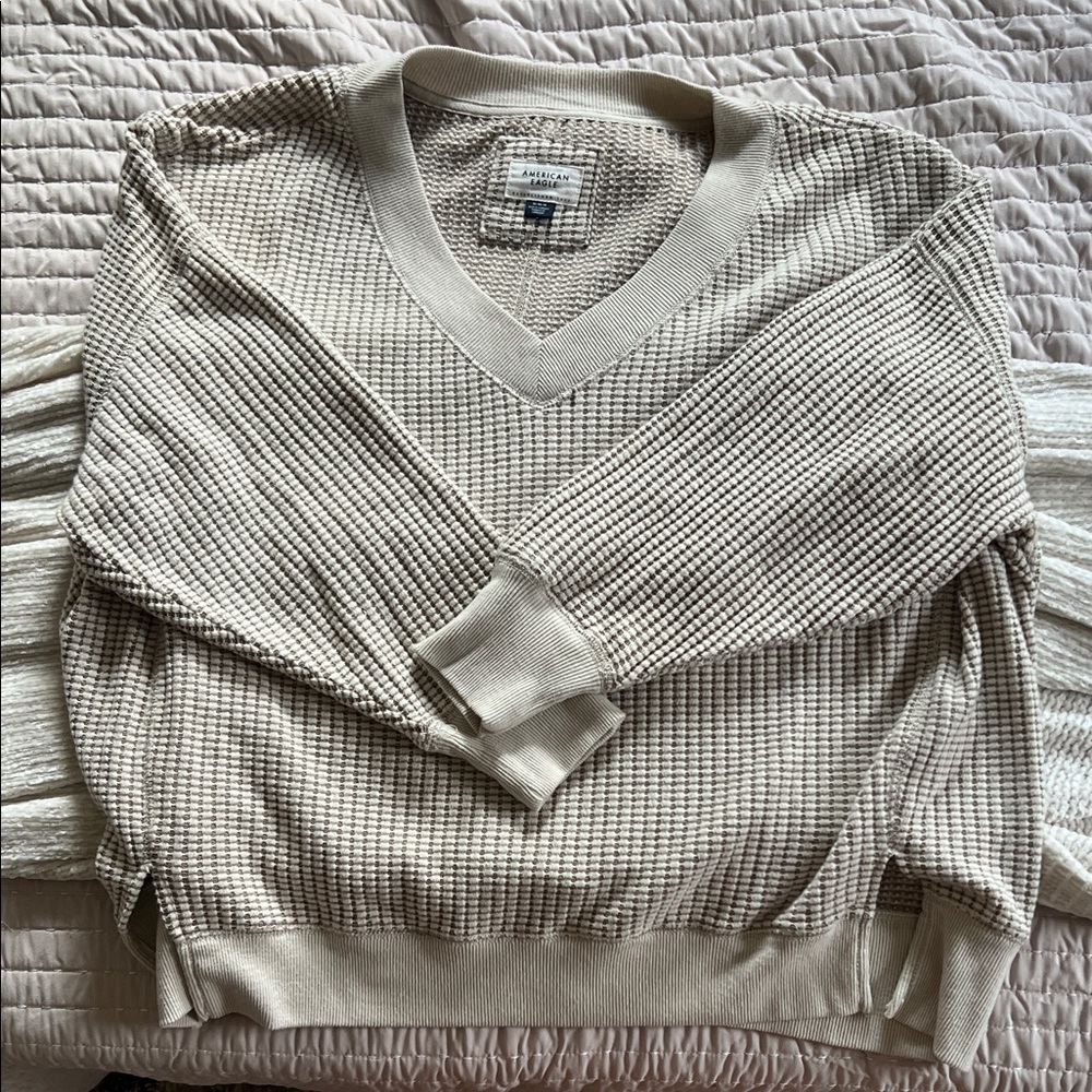 American Eagle Outfitters Cream V-Neck Sweater